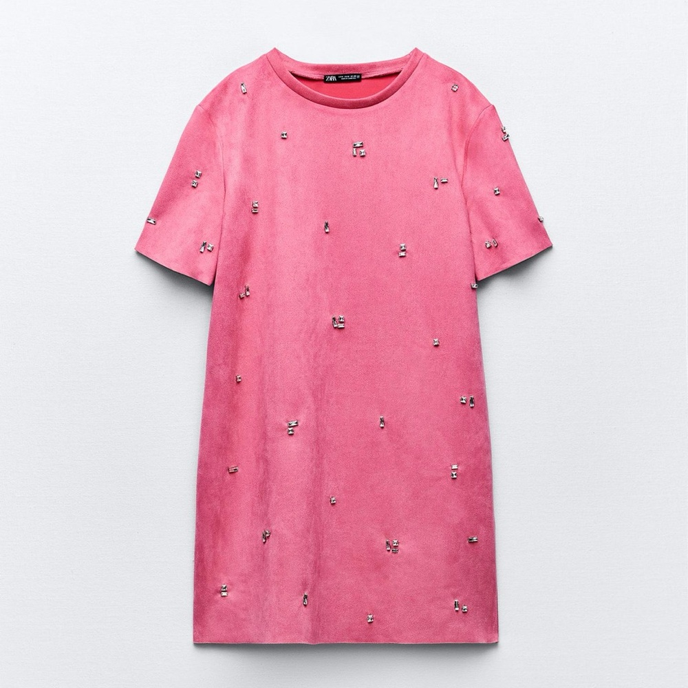 ZARA Elegant bubble gum pink  Dress with Embellishments